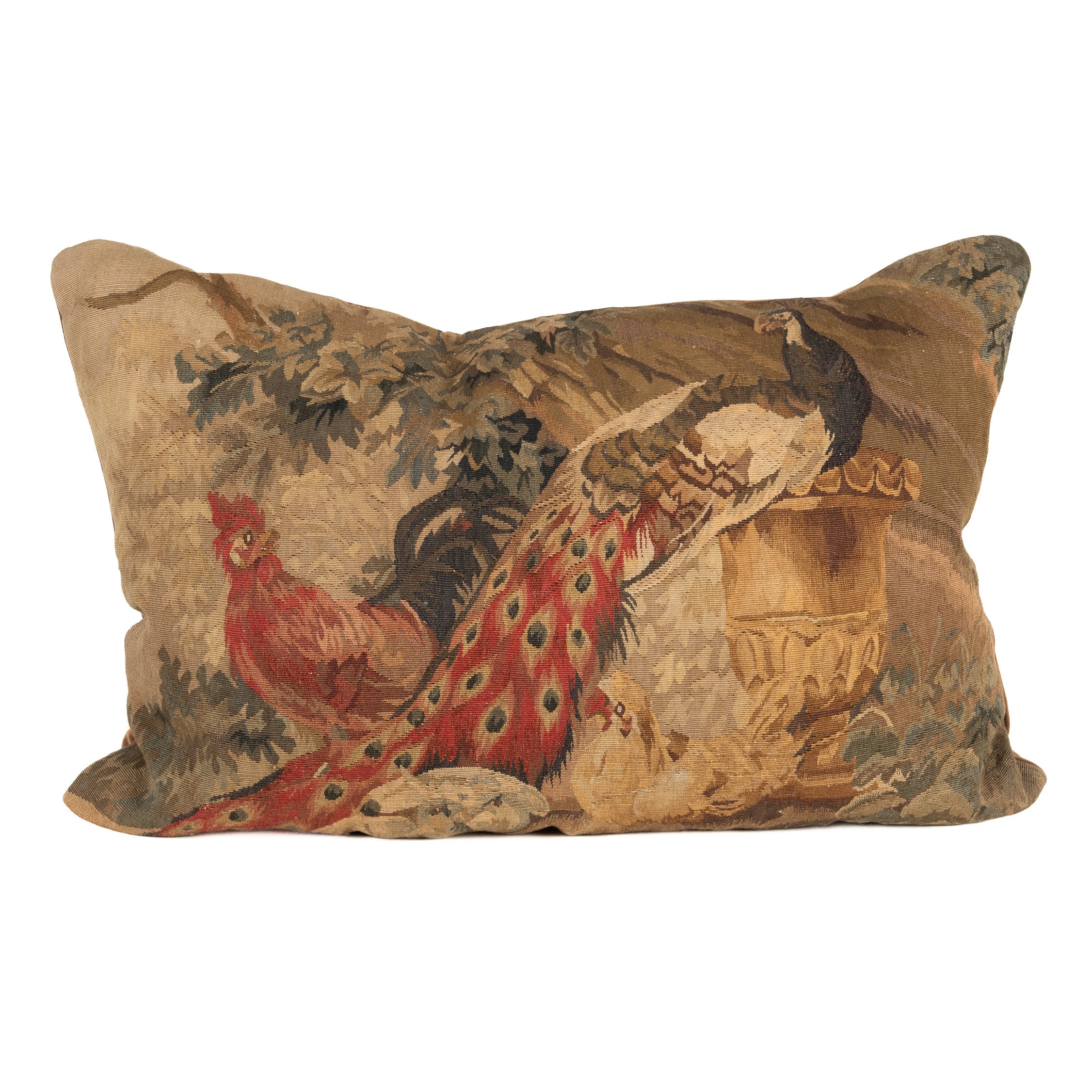 Large Rooster and Peacock Aubusson Pillow, 40" x 27" The French